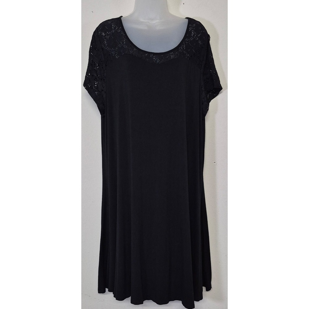 Lane Bryant women's black t-shirt dress 22/24 lace scoop neck‎ & sleeves stretch